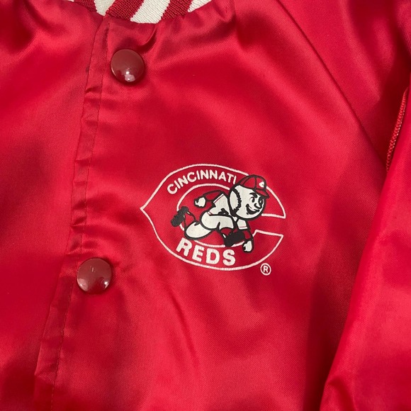 VTG Locker Line Cincinnati Reds Satin Bomber Jacket Red Toddler Size 3 90s - Picture 2 of 10
